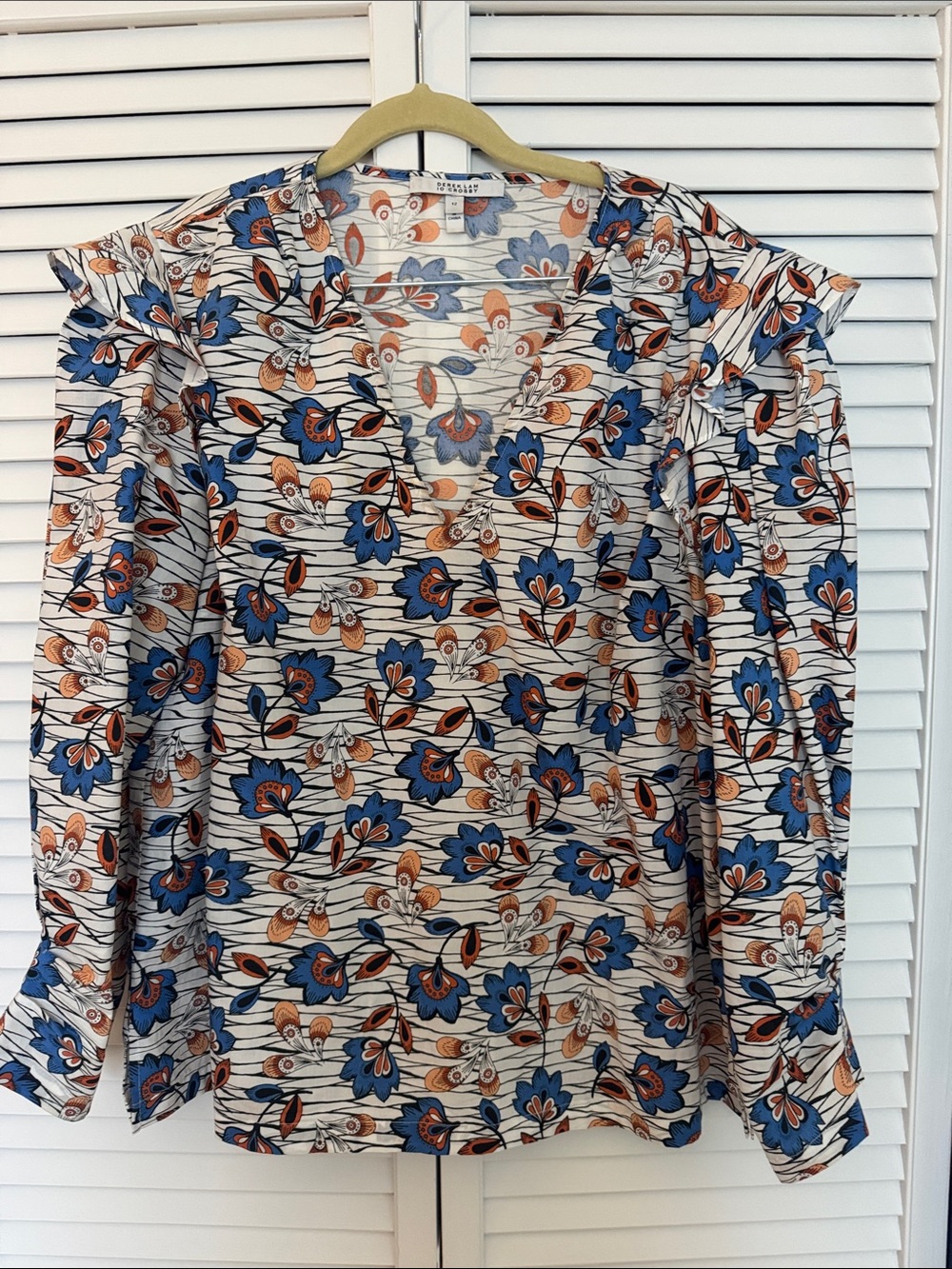 10 Crosby Derek Lam Cream Blouse with Blue & Rust Floral Motif